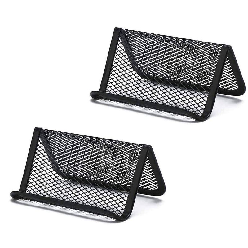 RuiLing 2pcs Multifunction Business Name Card Holder,N-Type Metal Mesh Business Card Organizer for Desk Office - Holder 50 Name Cards-Business Name Card Display Stand Phone Holder (Black) - Image 1
